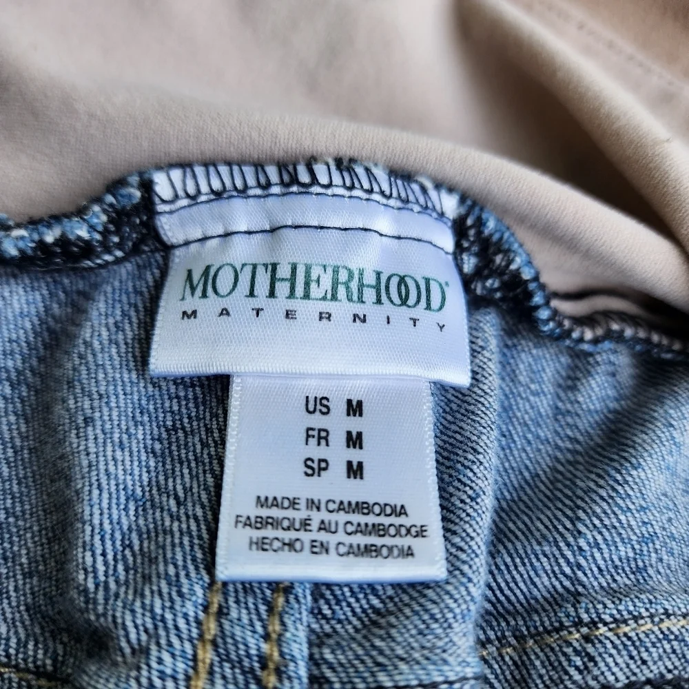 Motherhood Maternity Denim Jean Denim Shorts Cuffed Raw Hem Full Belly Panel M